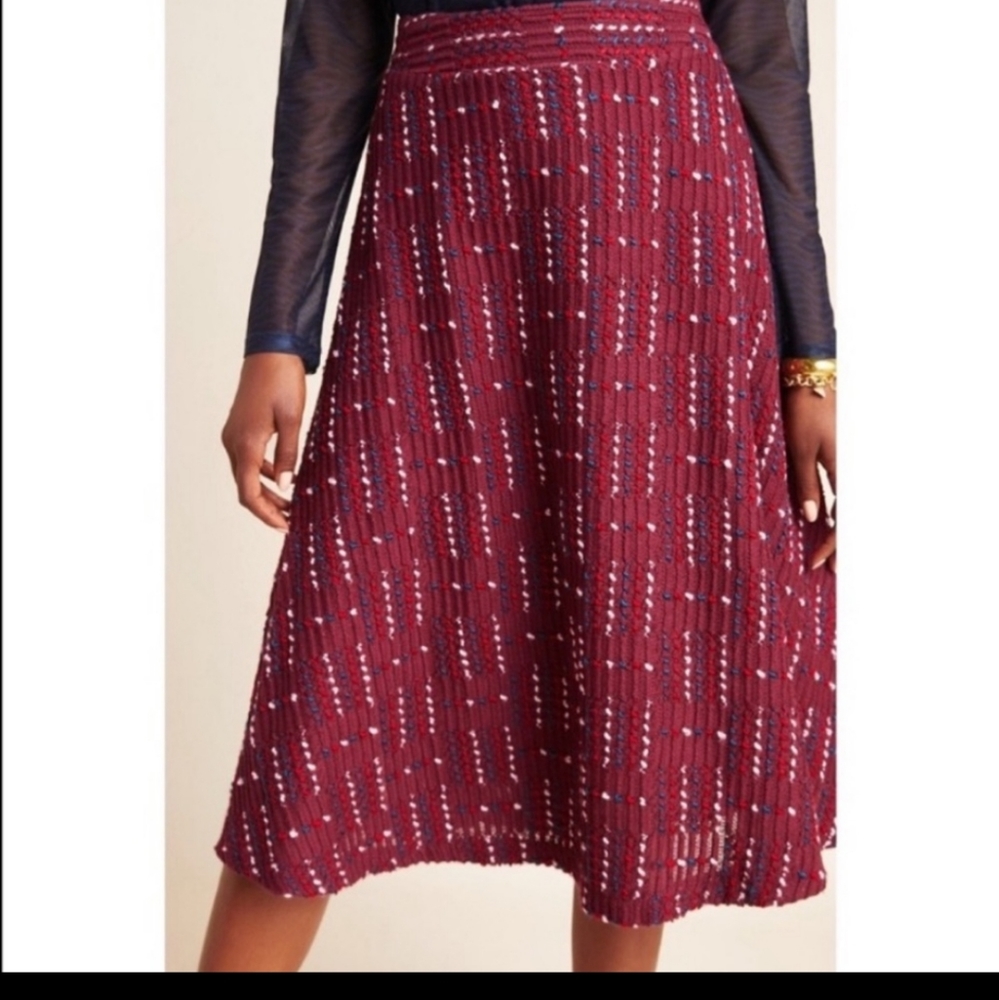 Anthropologie Burgundy Anisa Textured Midi Skirt
